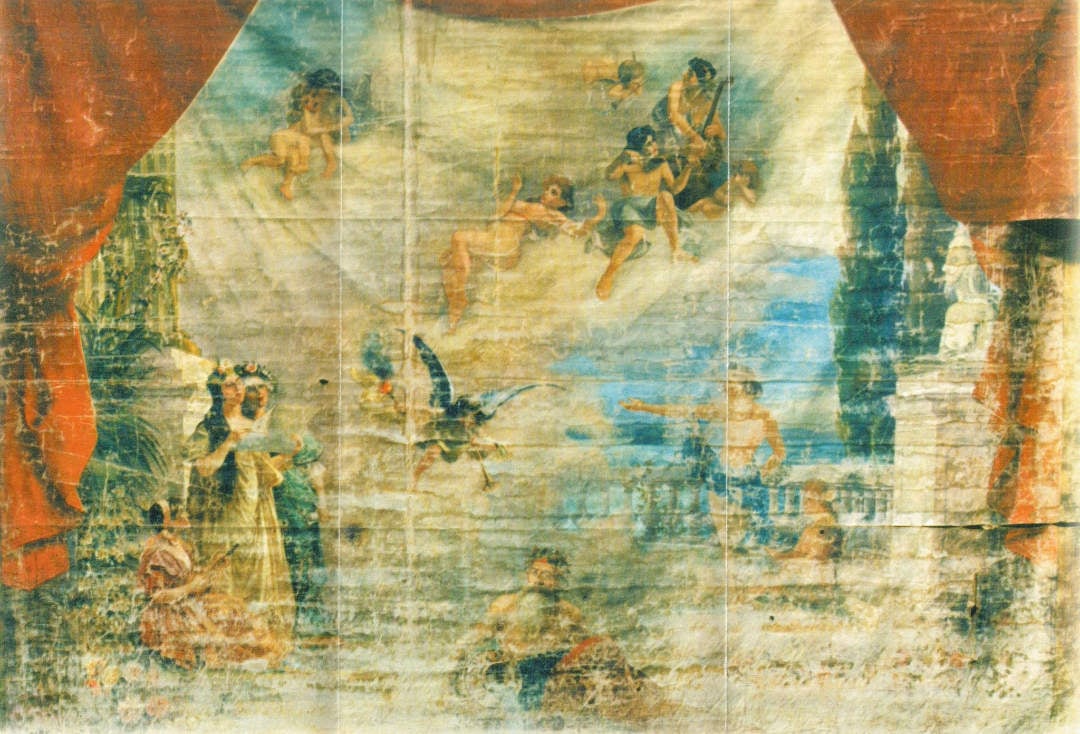 Рисуваната театрална завеса, поръчана през 1898 г., запазена като част от театралното наследство на Шумен